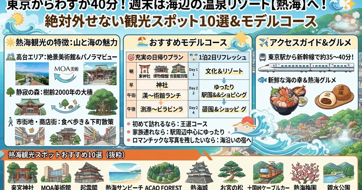 【2026熱海観光スポット10選】日帰り・1泊2日モデルコースとアクセス・絶品グルメ・温泉リゾートのすべて