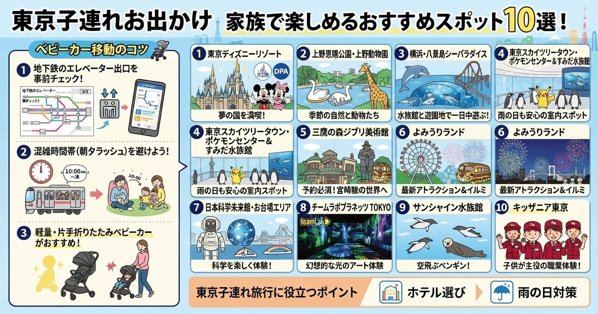 【2026東京子連れお出かけ】家族で楽しめるおすすめスポット10選!ベビーカー移動のコツと雨の日プラン