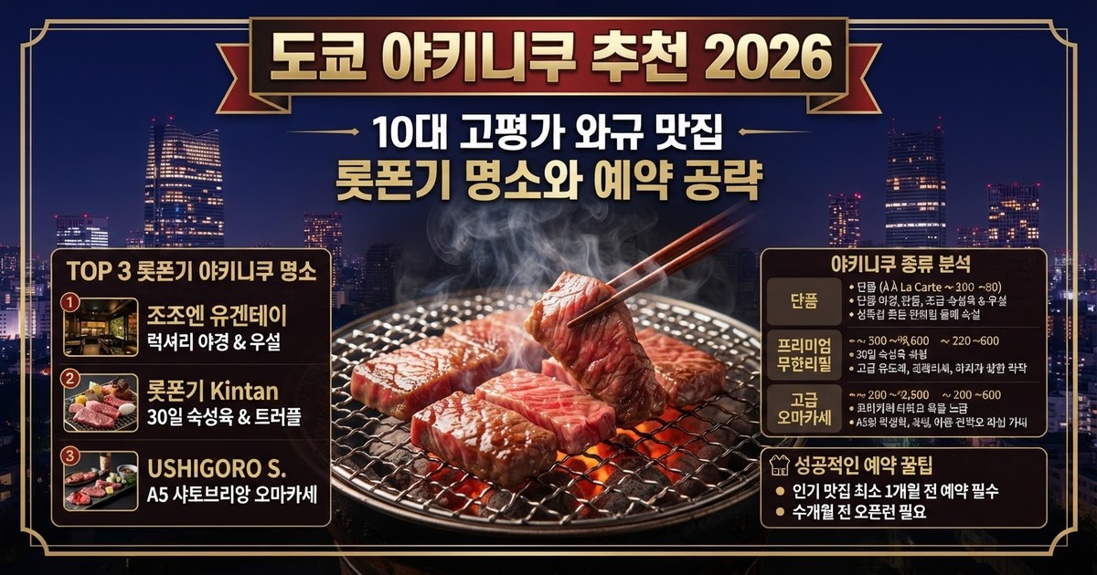 도쿄 야키니쿠 추천 2026: 10대 고평가 와규 맛집, 롯폰기 명소와 예약 공략