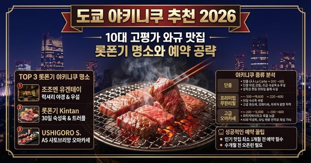 도쿄 야키니쿠 추천 2026: 10대 고평가 와규 맛집, 롯폰기 명소와 예약 공략