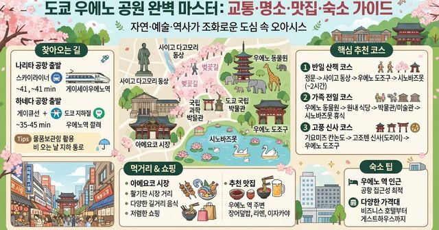 도쿄 우에노 공원 완벽 마스터 (2026): 교통 동선·명소·아메요코 맛집·숙소 가이드