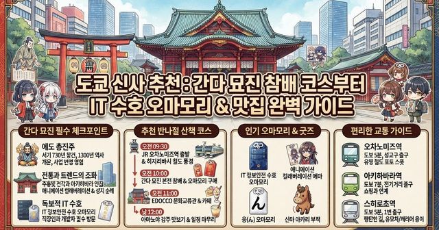 2026 도쿄 신사 추천: 간다 묘진 참배 코스부터 아키하바라 가볼만한 곳, IT 수호 오마모리 & 맛집 완벽 가이드