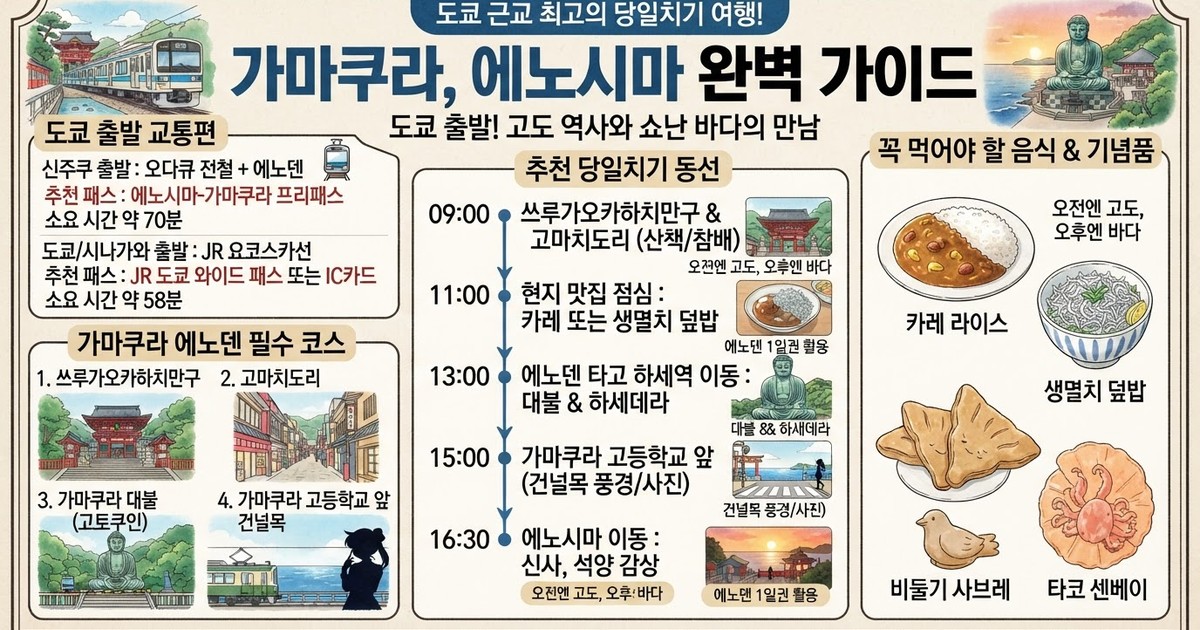 【2026 가마쿠라 여행】 도쿄 출발 당일치기 필수 코스: 슬램덩크 성지부터 에노덴 패스·맛집까지 총정리