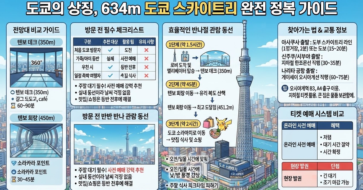 2026 도쿄 스카이트리 완벽 가이드: 전망대 비교·예약·교통부터 소라마치 맛집·숙소 총정리