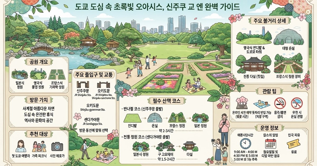 [2026 도쿄 신주쿠교엔 완벽 가이드] 입장료·출입구·3대 정원 산책 동선부터 맛집까지