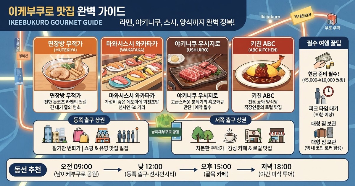 2026 이케부쿠로 맛집 완벽 가이드: 무적가 라멘, 야키니쿠부터 동쪽 출구·서쪽 출구 동선까지
