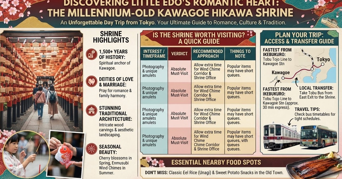 Kawagoe Hikawa Shrine Guide 2026: Access, Sea Bream Fortunes & Itineraries