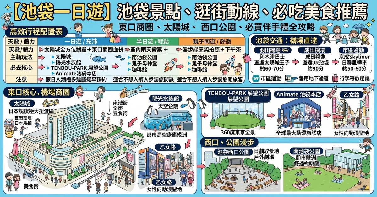 【2026池袋一日遊】池袋景點、逛街動線、必吃美食推薦:東口商圈/太陽城/西口公園/必買伴手禮全攻略