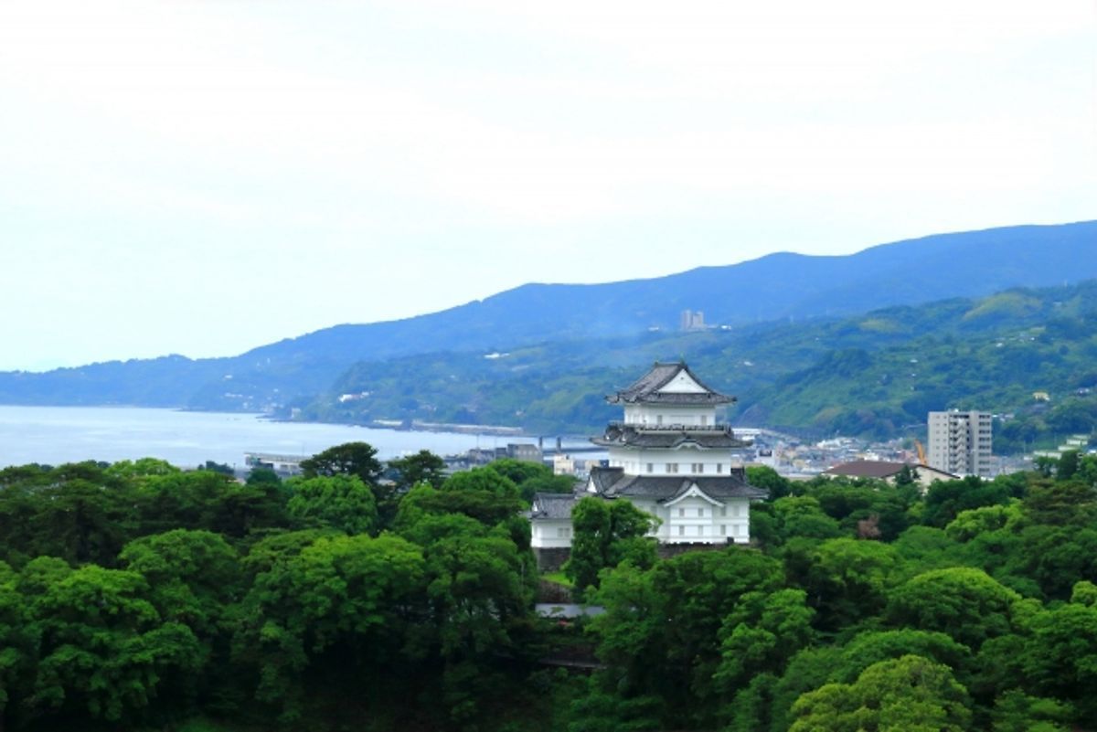 小田原城、相模湾、海