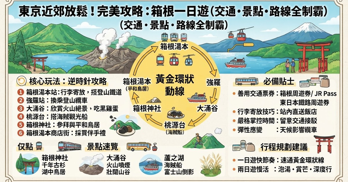 【2026箱根一日遊】10大箱根景點推薦:黃金動線、箱根周遊券交通、美食伴手禮全攻略