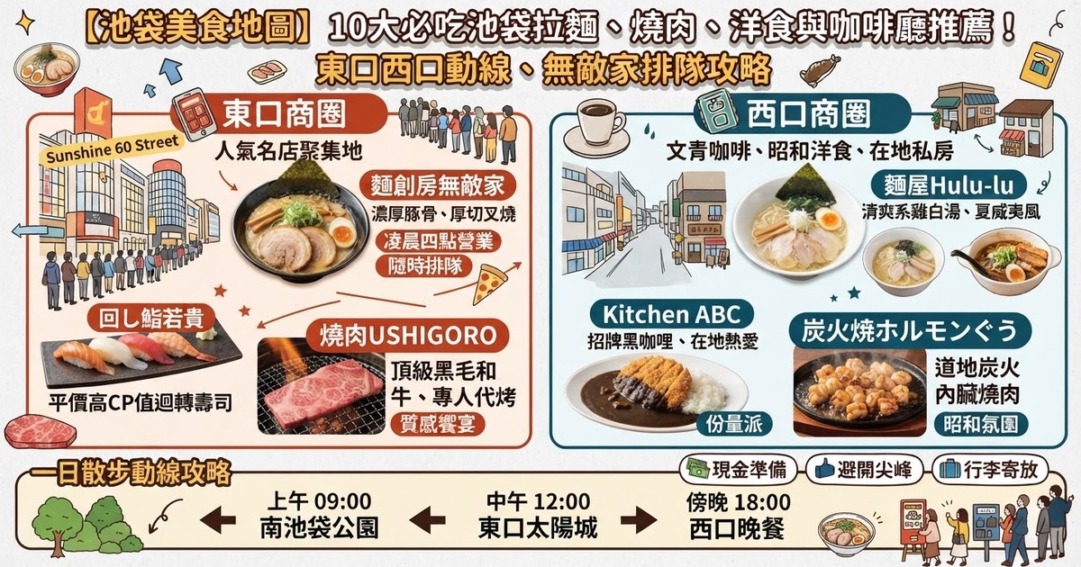 【2026池袋美食地圖】10大必吃池袋拉麵、燒肉、洋食與咖啡廳PTT/Dcard推薦!東口西口動線、無敵家排隊攻略