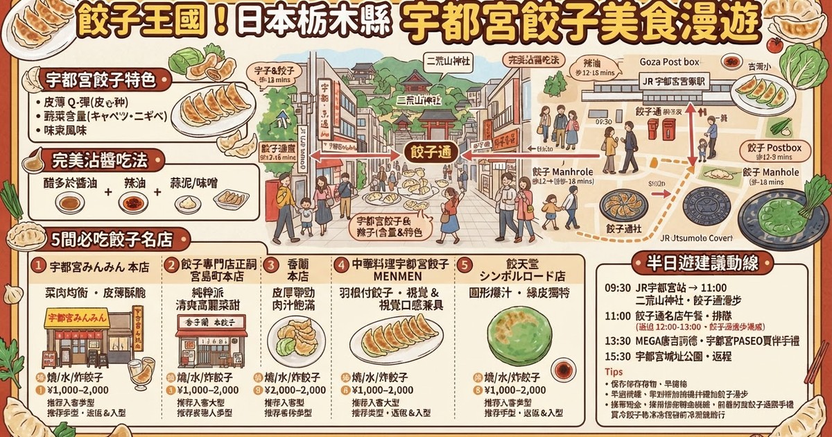 【2026宇都宮餃子地圖】10大必吃排隊名店推薦!煎水炸全制霸、餃子通散步地圖、伴手禮攻略