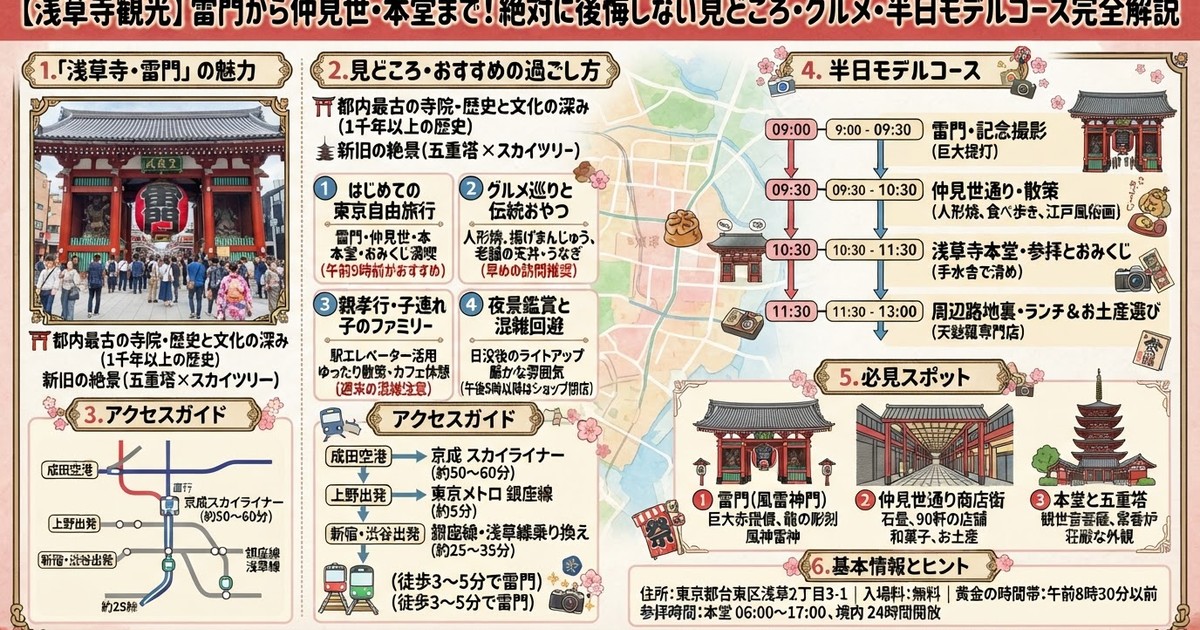 【2026浅草寺観光】雷門から仲見世・本堂まで！絶対に後悔しない見どころ・グルメ・半日モデルコース完全解説