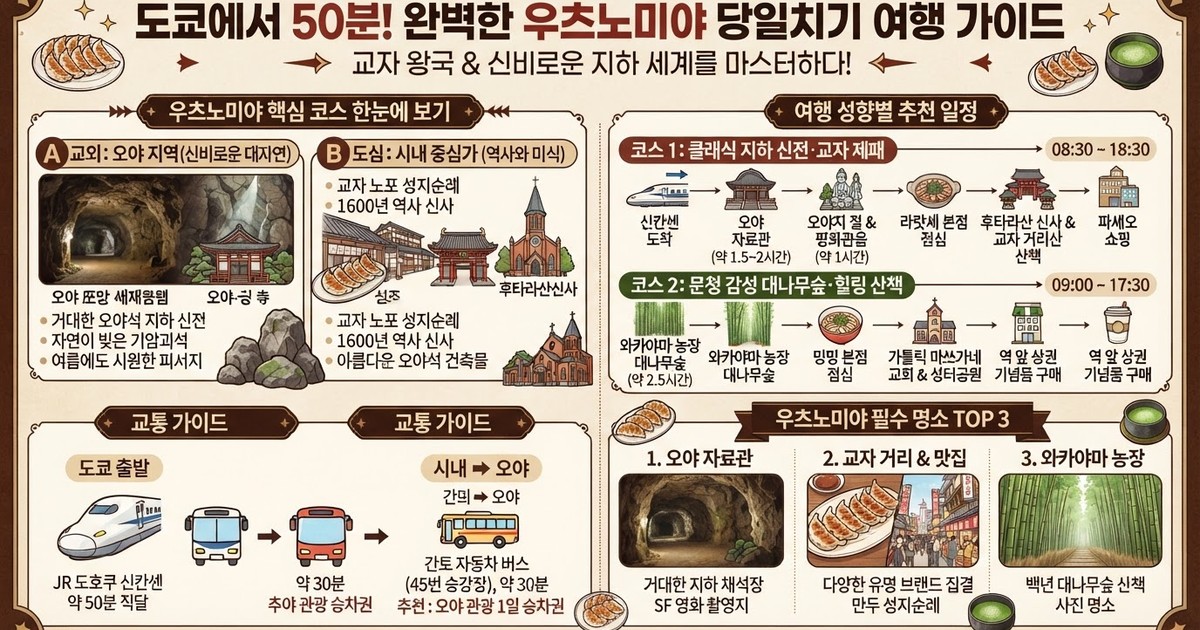 2026 우츠노미야 당일치기 코스 추천 | 신비로운 오야 지하 신전부터 교자 성지까지 필수 명소 10선