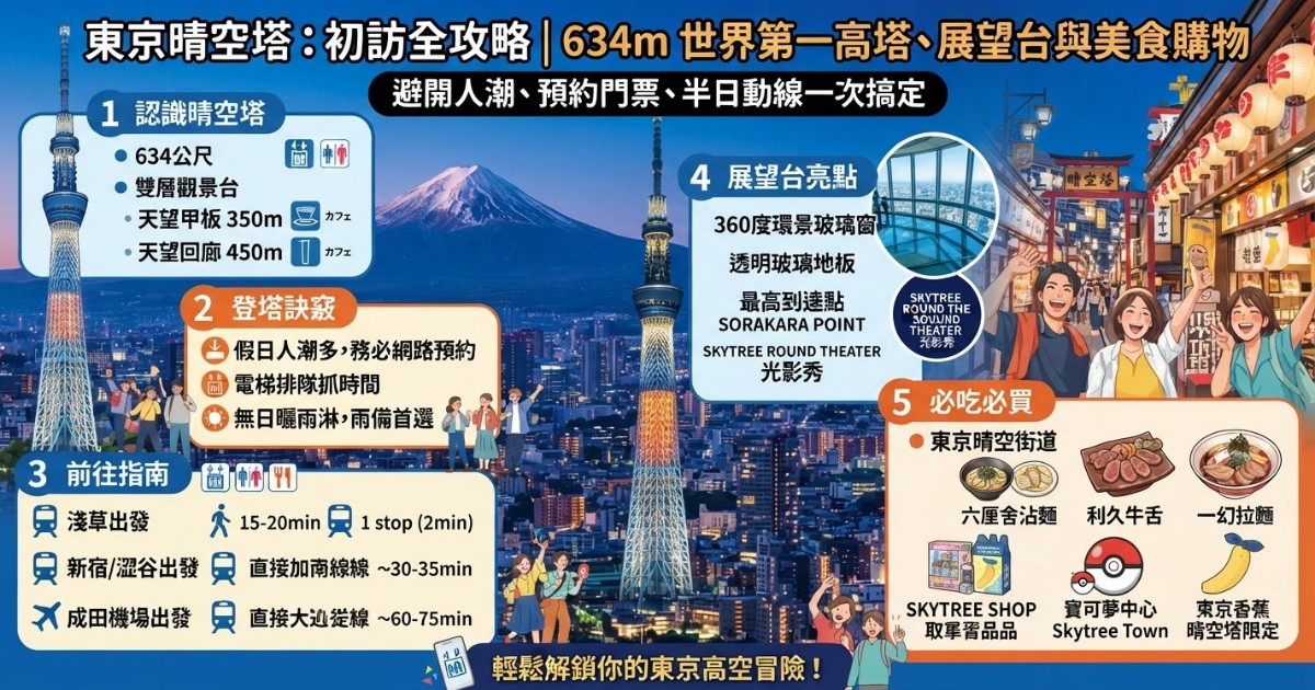 【2026東京晴空塔全攻略】展望台、門票、交通、晴空街道美食、限定伴手禮、高空餐廳一次看