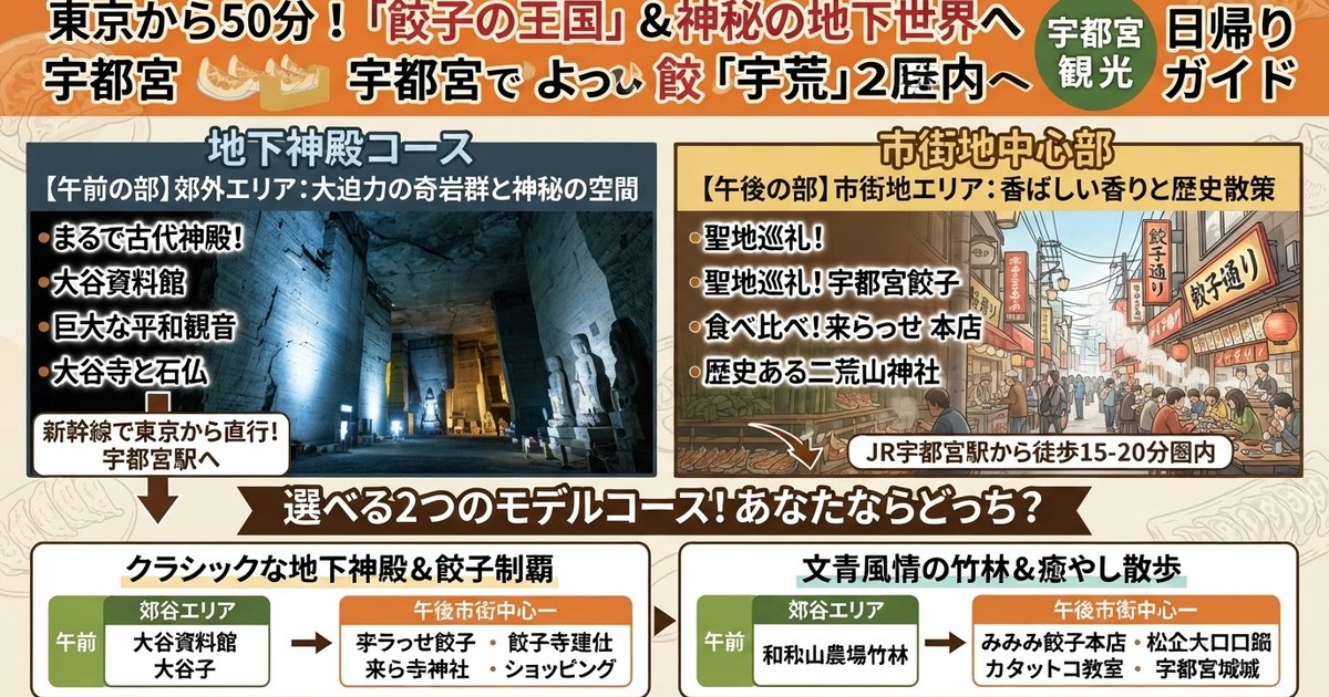 【2026宇都宮日帰り観光】絶対外せない10大定番スポット!大谷地下神殿から名店餃子街まで巡るモデルコース