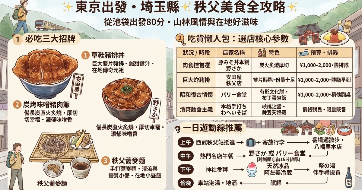 【2026秩父美食推薦】10大必吃排隊名店、人氣食堂!草鞋豬排丼、炭烤味噌豬肉飯、手打蕎麥麵