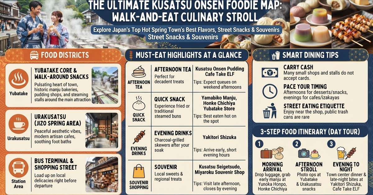 Best Kusatsu Onsen Food 2026: 10 Must-Eat Yubatake Street Snacks & Local Eateries