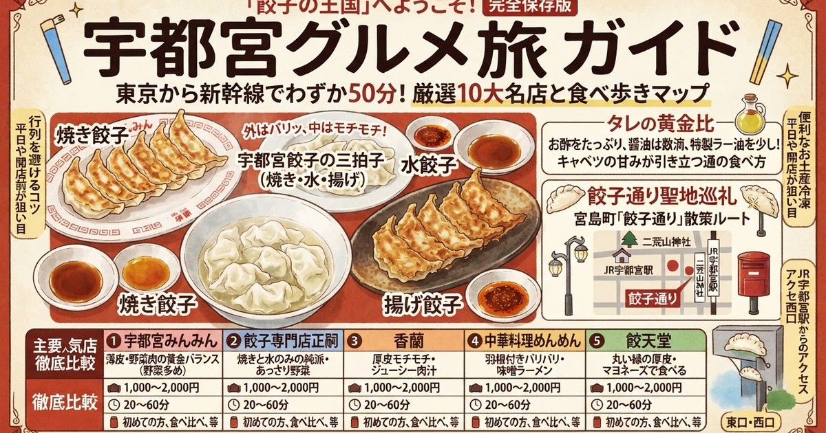 【2026最新】宇都宮餃子食べ歩きガイド!厳選10大名店の比較や日帰りモデルコース・冷凍お土産特集