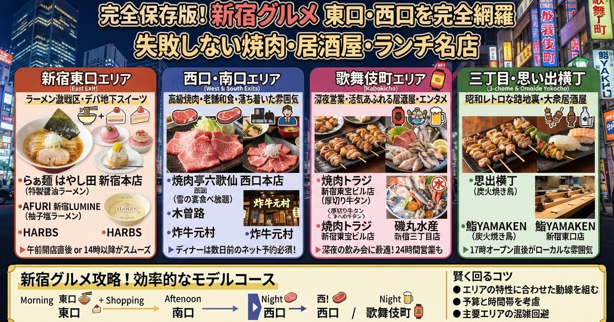 【新宿 グルメ 2026】東口・西口を網羅！失敗しない新宿 焼肉おすすめ・新宿 居酒屋・新宿 ランチ名店