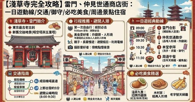 【2026淺草寺完全攻略】雷門、仲見世通商店街：一日遊動線/交通/御守/必吃美食/周邊景點住宿