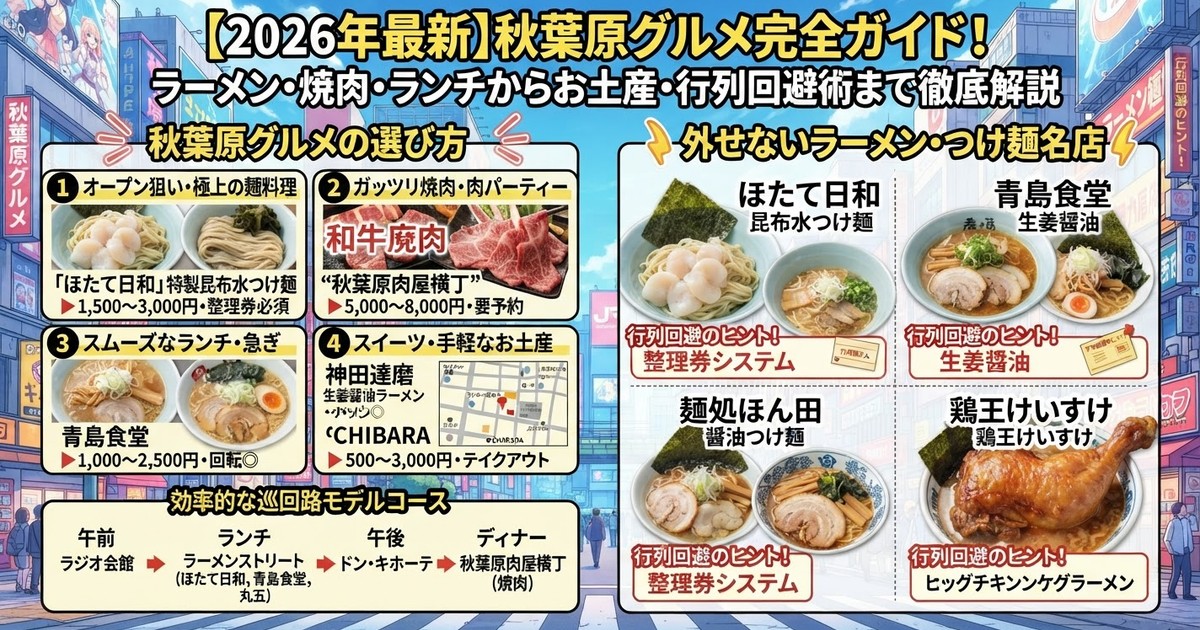 【2026年最新】秋葉原グルメ完全ガイド！ラーメン・焼肉・ランチからお土産・行列回避術まで徹底解説