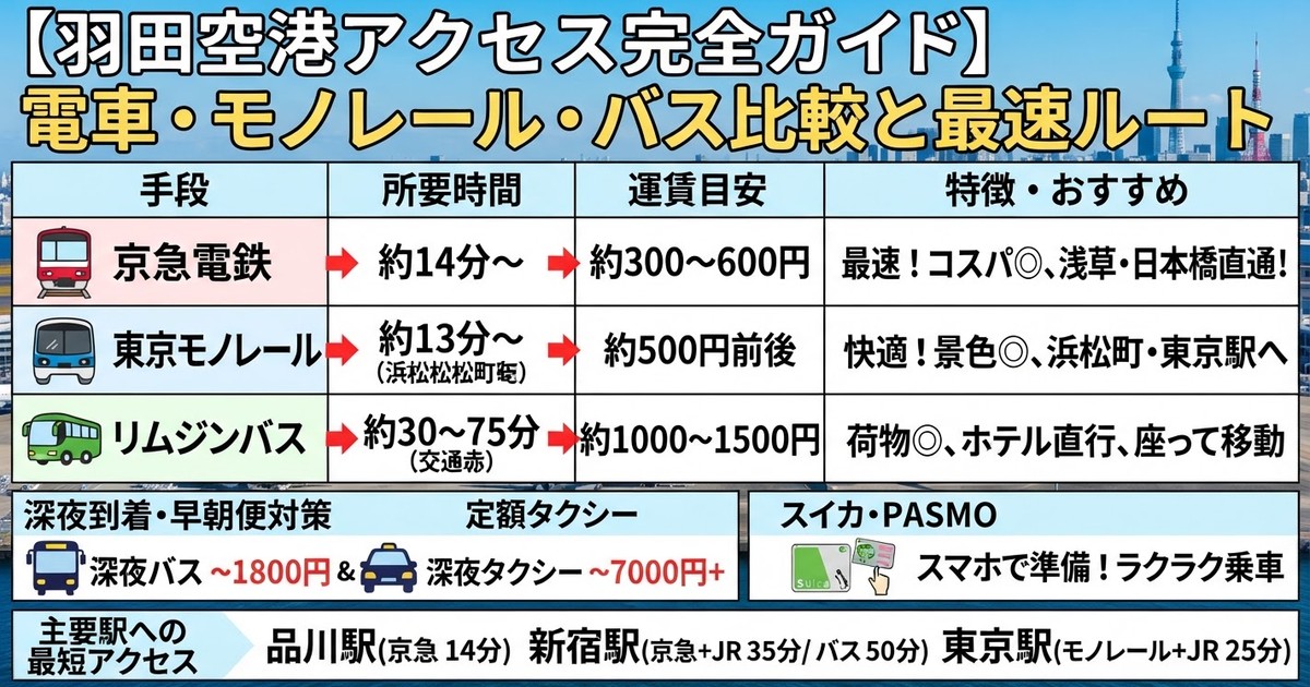 【2026年最新】羽田空港アクセス完全ガイド!電車・モノレール・バスの比較と最速ルート