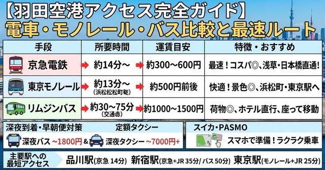 【2026年最新】羽田空港アクセス完全ガイド！電車・モノレール・バスの比較と最速ルート