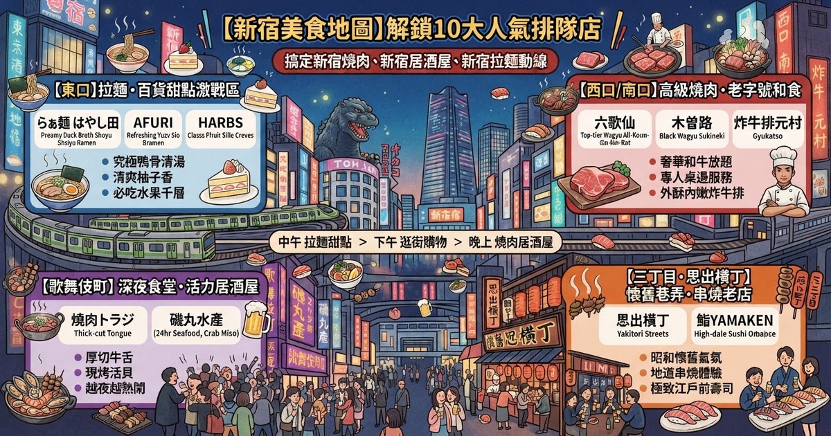 【2026新宿美食地圖】解鎖10大PTT/Dcard推薦人氣排隊店！新宿燒肉、新宿居酒屋、新宿拉麵動線全攻略