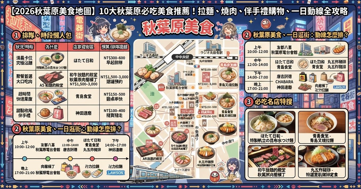 【2026秋葉原美食地圖】10大秋葉原必吃美食推薦！拉麵、燒肉、伴手禮購物、一日動線全攻略