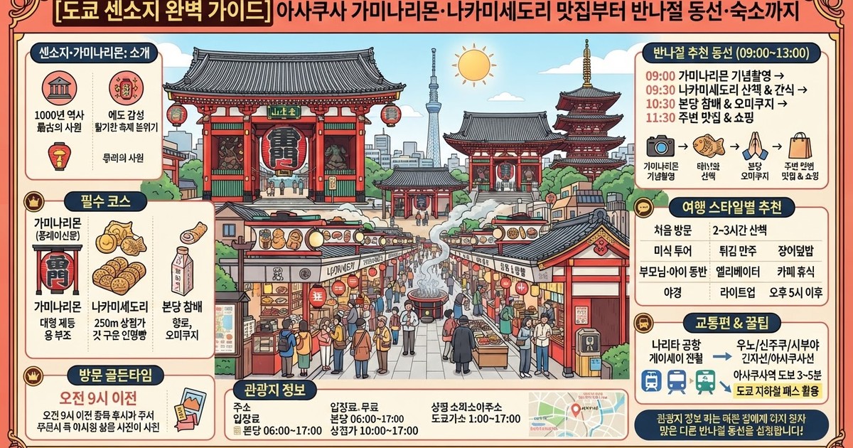 [2026 도쿄 센소지 완벽 가이드] 아사쿠사 가미나리몬·나카미세도리 맛집부터 반나절 동선·숙소까지