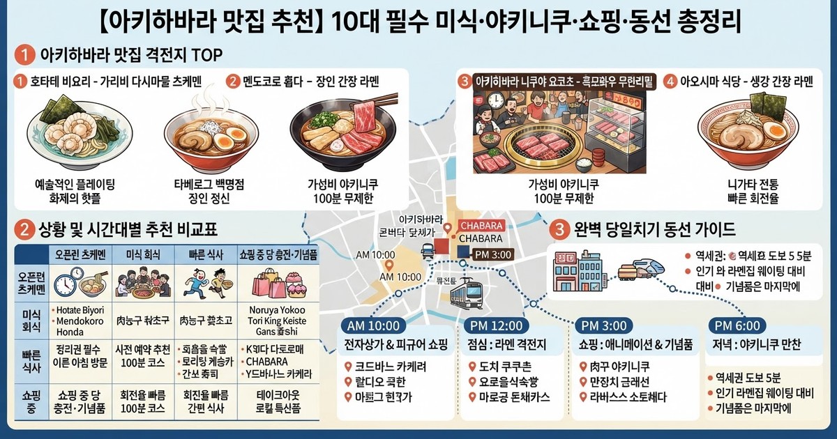 【2026 아키하바라 맛집 추천】 10대 필수 미식·아키하바라 맛집·야키니쿠와 쇼핑·동선 총정리