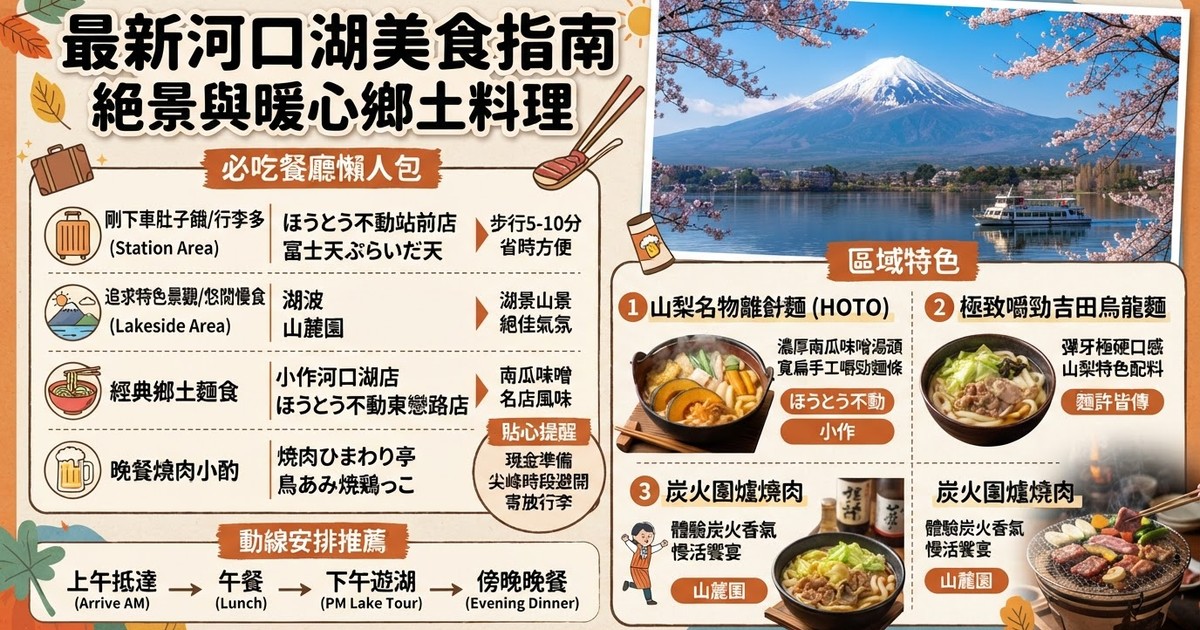 【2026河口湖美食地圖】車站、湖畔必吃10大餐廳名店推薦:餺飥麵/吉田烏龍麵/炭火燒肉/伴手禮攻略