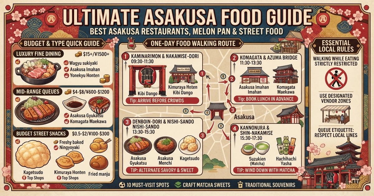 Ultimate Asakusa Food Guide 2026: Best Asakusa Restaurants, Melon Pan Asakusa & Street Food