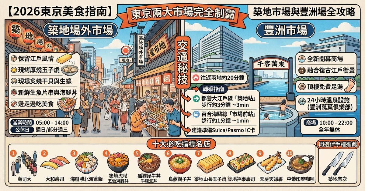 【2026東京美食指南】築地市場與豐洲市場全攻略：10大推薦必吃海鮮丼、壽司大與千客萬來交通秘技