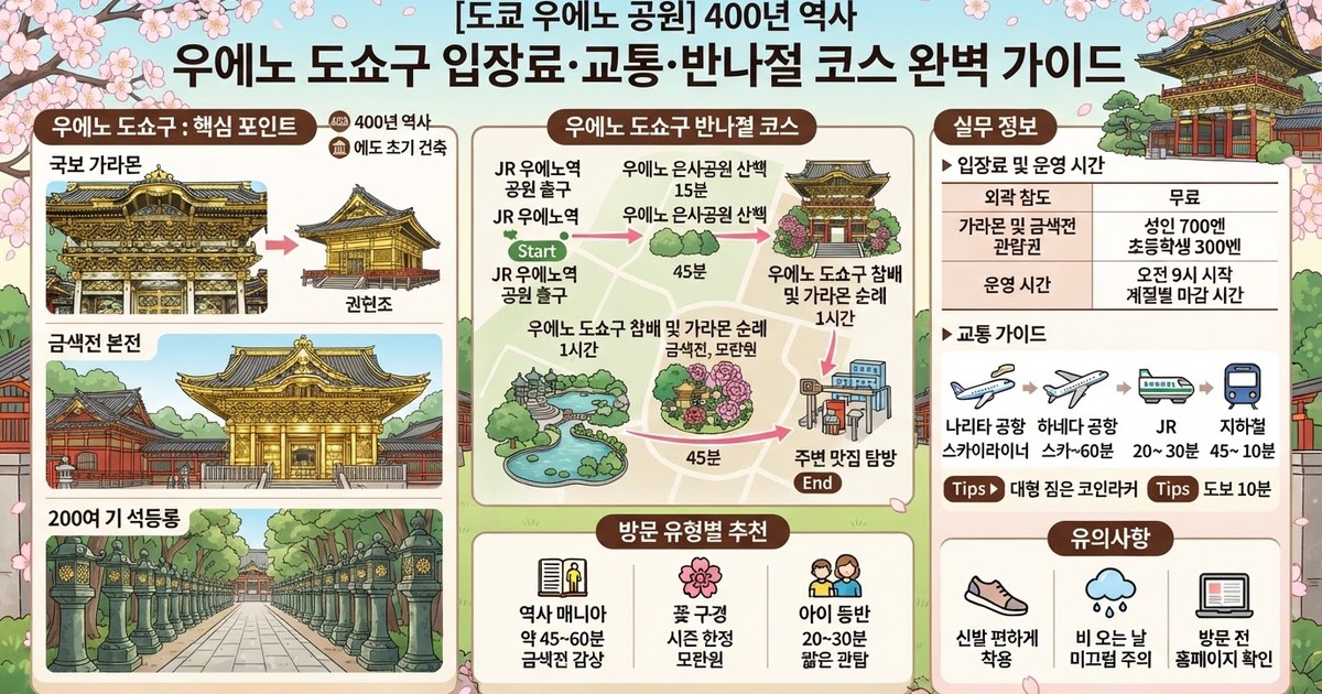 [2026 도쿄 우에노 공원] 400년 역사 우에노 도쇼구 입장료·교통·반나절 코스 완벽 가이드