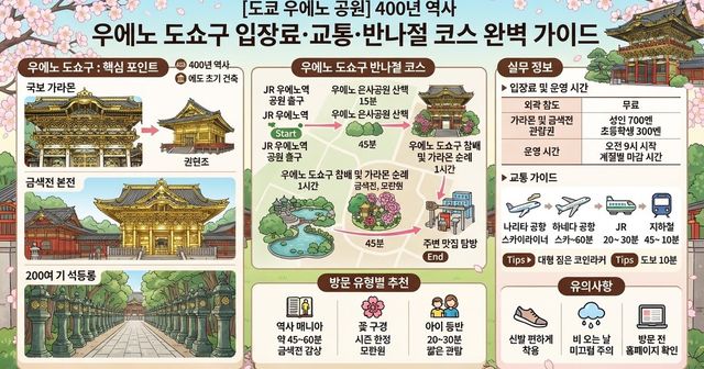 [2026 도쿄 우에노 공원] 400년 역사 우에노 도쇼구 입장료·교통·반나절 코스 완벽 가이드