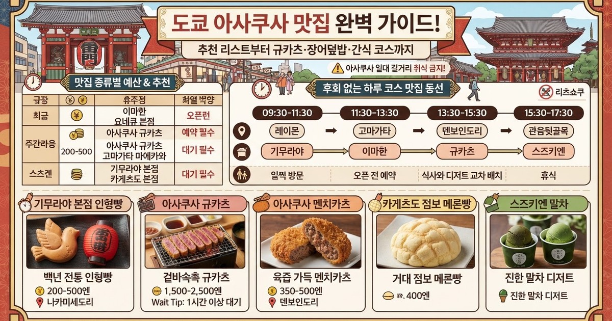2026 도쿄 아사쿠사 맛집 완벽 가이드! 아사쿠사 맛집 추천 리스트부터 규카츠·장어덮밥·간식 코스까지