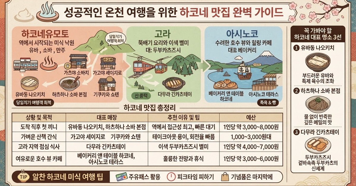 2026 하코네 맛집 베스트: 하코네유모토·고라 필수 미식 & 료칸 동선 가이드
