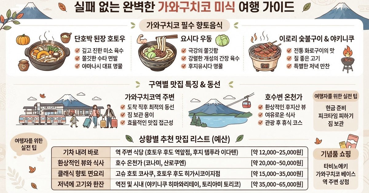 【2026 가와구치코 맛집】 후지산 뷰 식당 & 호토우·우동·야키니쿠 10선 완벽 가이드