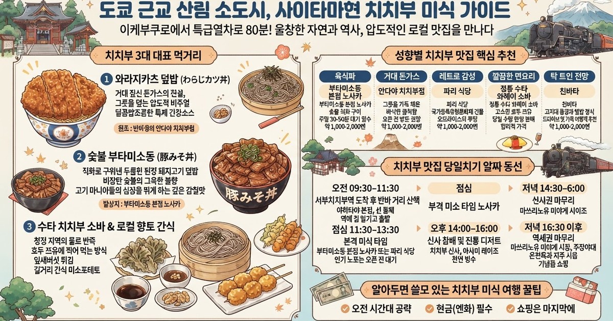 【2026 치치부 맛집 추천】 10대 필수 노포 & 로컬 식당 완벽 정복 (와라지카츠·부타미소동)