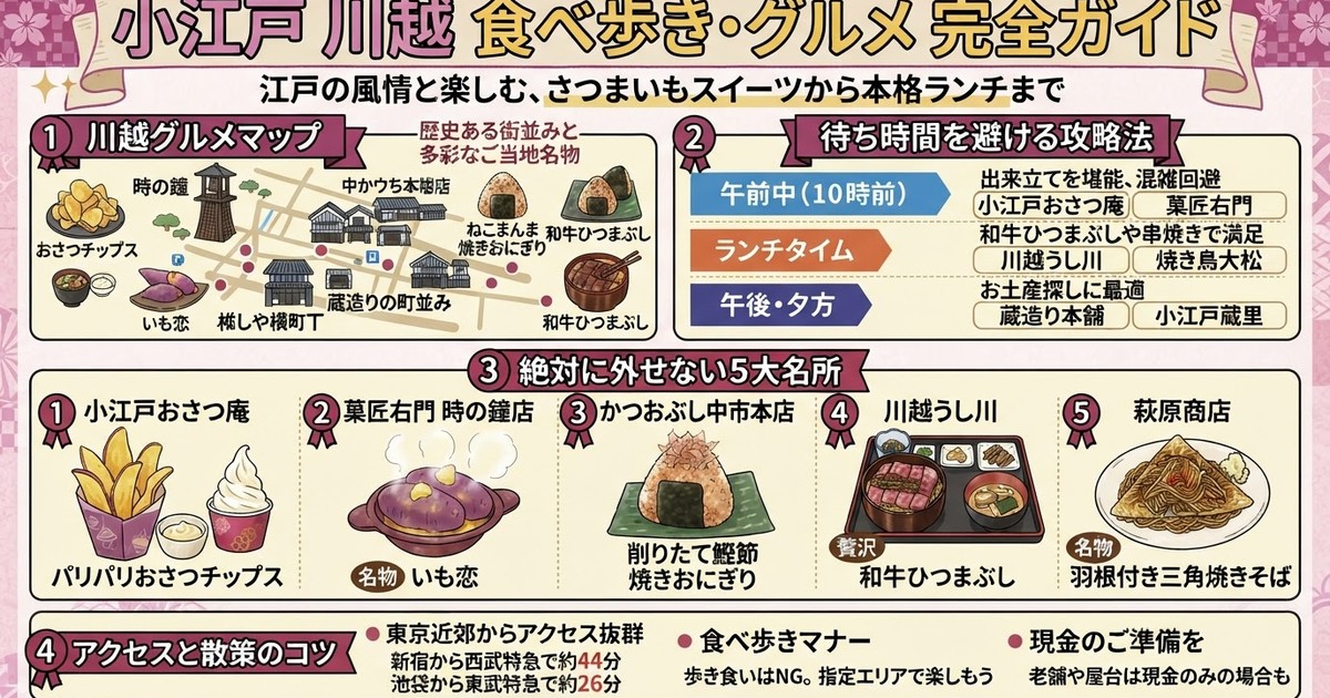 【2026小江戸川越グルメ】食べ歩きマップと厳選10選！さつまいもスイーツから絶品ランチ・名物うなぎまで