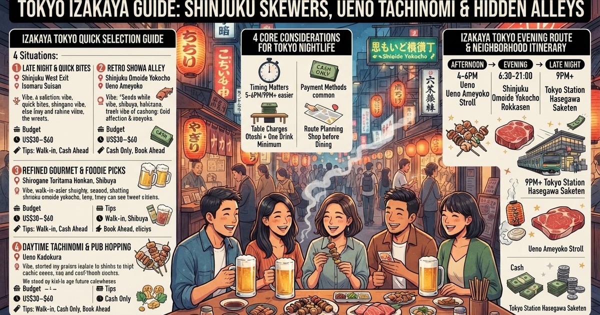Tokyo Izakaya Guide 2026: Shinjuku Skewers, Ueno Tachinomi & Hidden Alleys