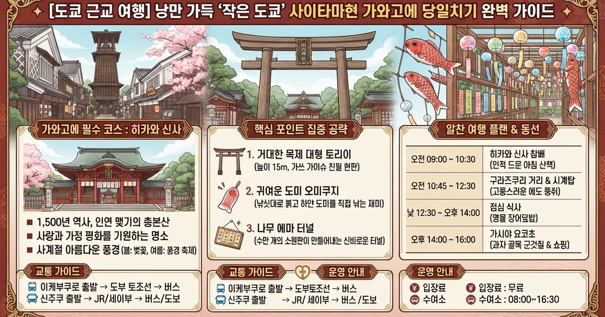 【2026 가와고에 여행】 도쿄 근교 히카와 신사 완벽 가이드: 교통·도미오미쿠지·당일치기 코스·맛집·숙소 총정리