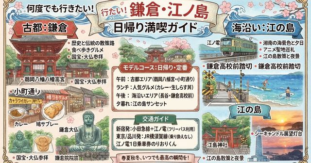 【2026鎌倉・江ノ島観光】日帰りモデルコース決定版！江ノ電めぐり・鶴岡八幡宮・絶景スポット＆グルメ完全網羅