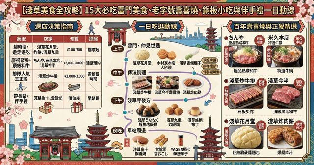【2026淺草美食指南】10大必吃淺草壽喜燒、炸牛排與雷門小吃推薦！一日散步動線不踩雷