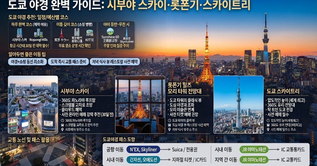 2026 도쿄 야경 완벽 가이드: 시부야 스카이 예약·롯폰기 힐즈 전망대·도쿄 도청 전망대 및 맛집·교통 총정리