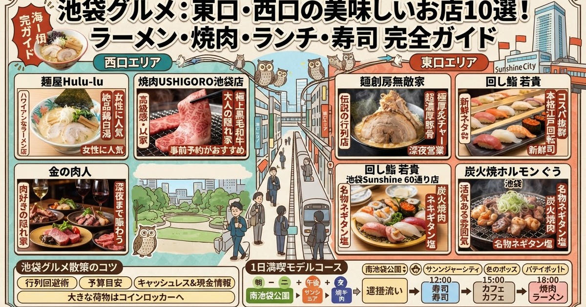【2026池袋グルメ】東口・西口の池袋 美味しい お 店10選!池袋 ラーメン・焼肉・おすすめランチ網羅