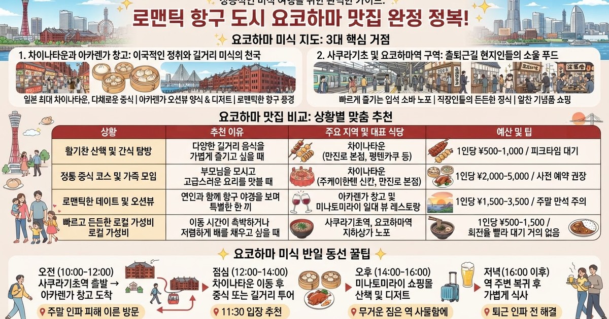 【2026 요코하마 맛집 완벽 가이드】 현지인 추천 베스트 10선·차이나타운 길거리 간식부터 오션뷰 레스토랑까지