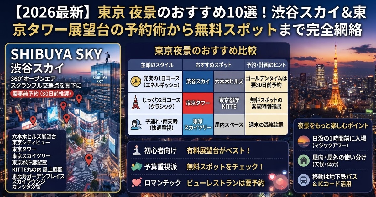 【2026最新】東京 夜景のおすすめ10選！渋谷スカイ＆東京タワー展望台の予約術から無料スポットまで完全網羅